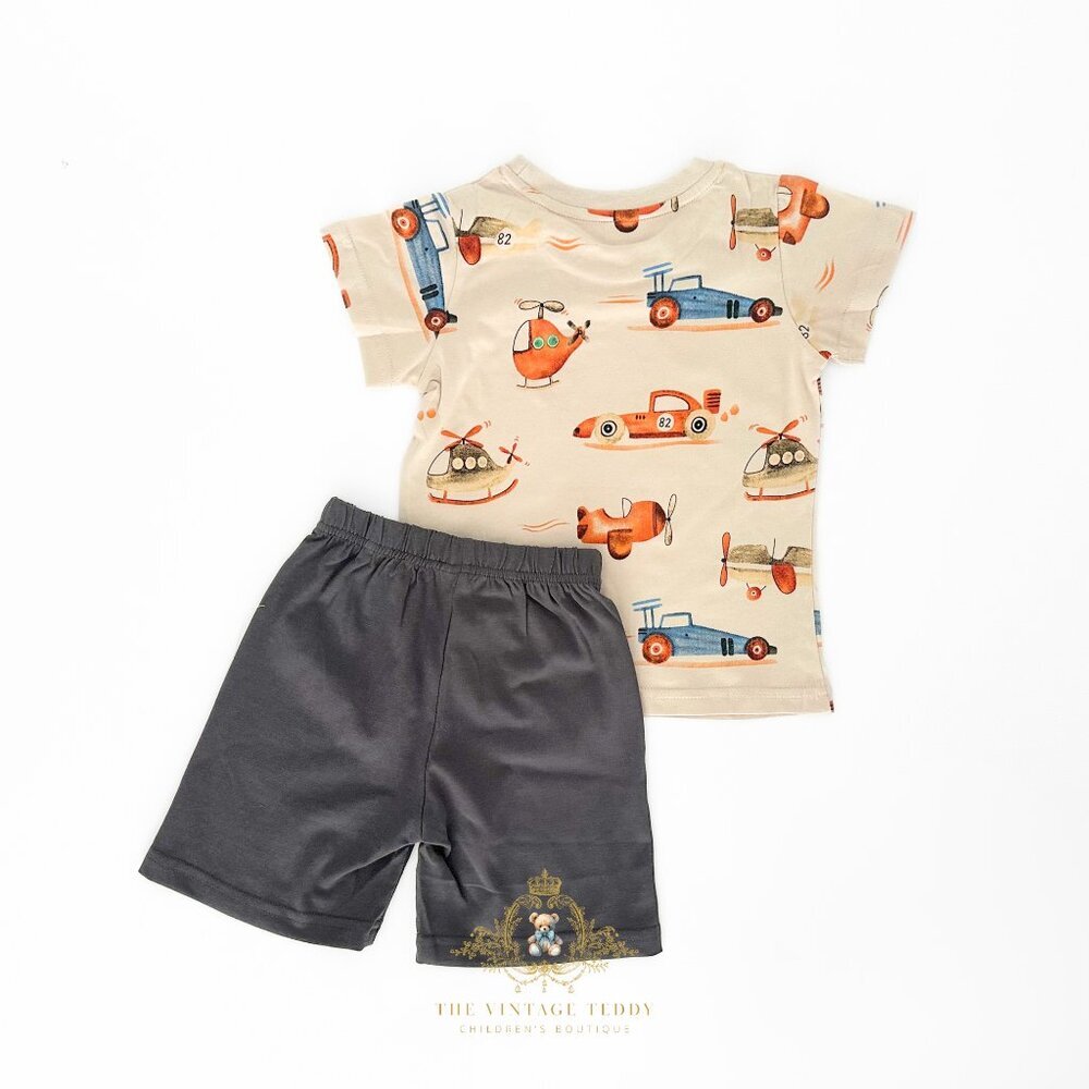 NWT Cute Boys Matching Set Kids T-shirt & Shorts 2-Piece Cars & Airplanes 7Y - Picture 3 of 3